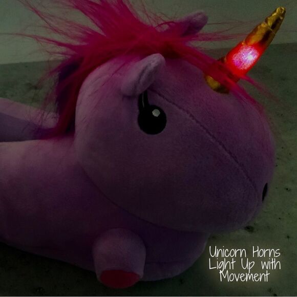 URMI THE UNICORN PLUSH SLIPPERS ADULT SMALL /YOUTH XL LED LIGHT UP HORN PUPLE - Picture 8 of 15